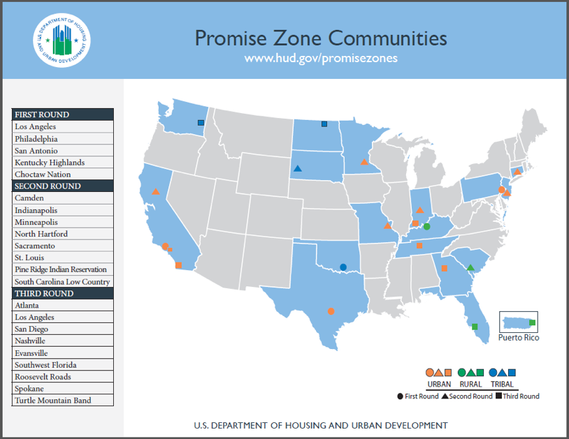 Map of HUD Opportunity Zones Highlighting States and Cities that have receive awards