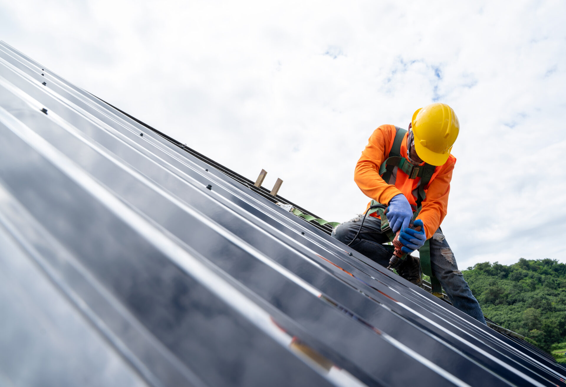 A construction worker on a roof