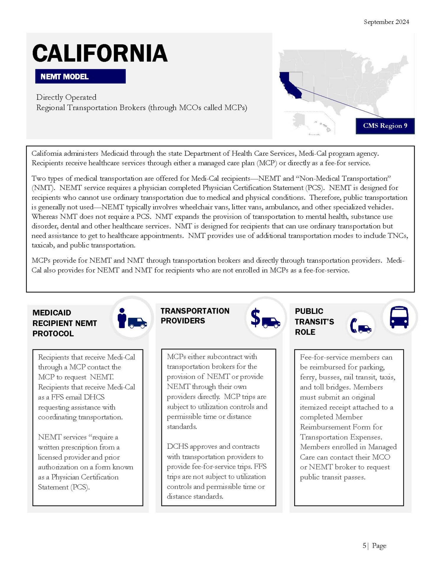 Page from NEMT State-by-State Profiles showing California